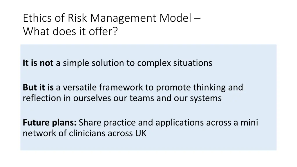 ethics of risk management model what does it offer
