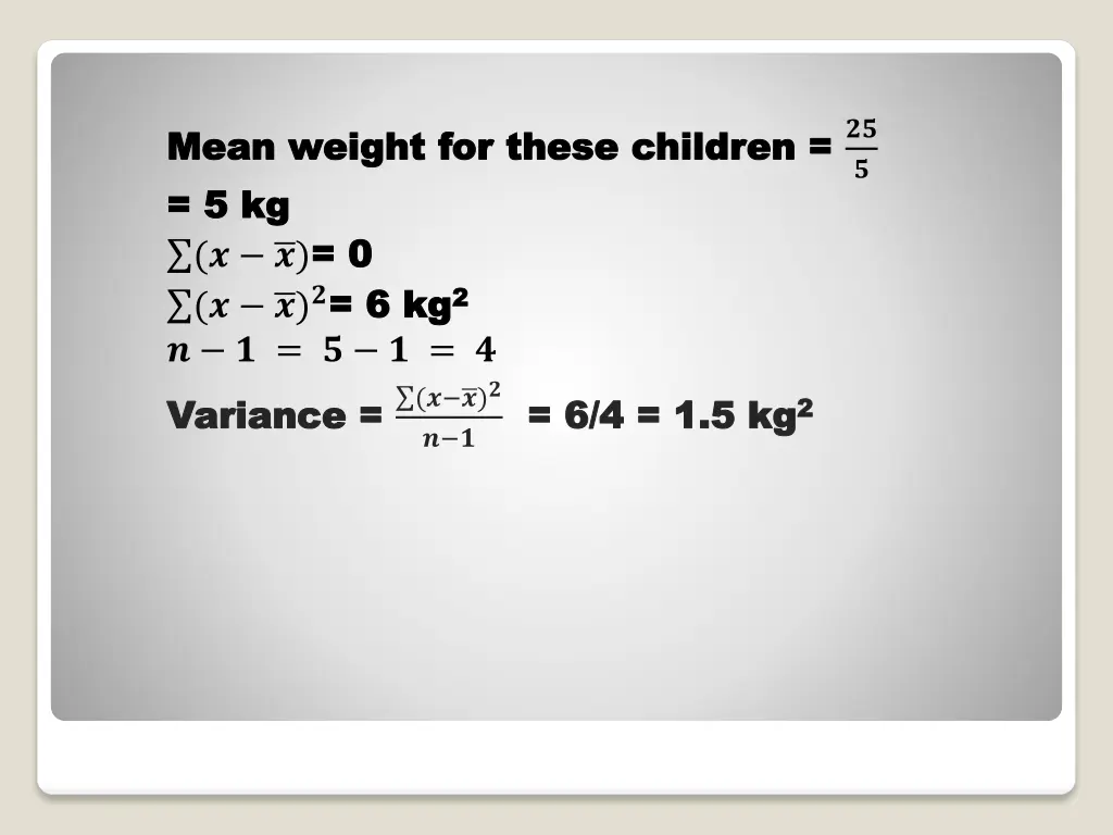 mean weight for these children mean weight