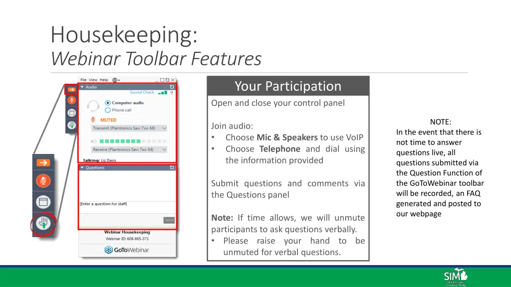housekeeping webinar toolbar features