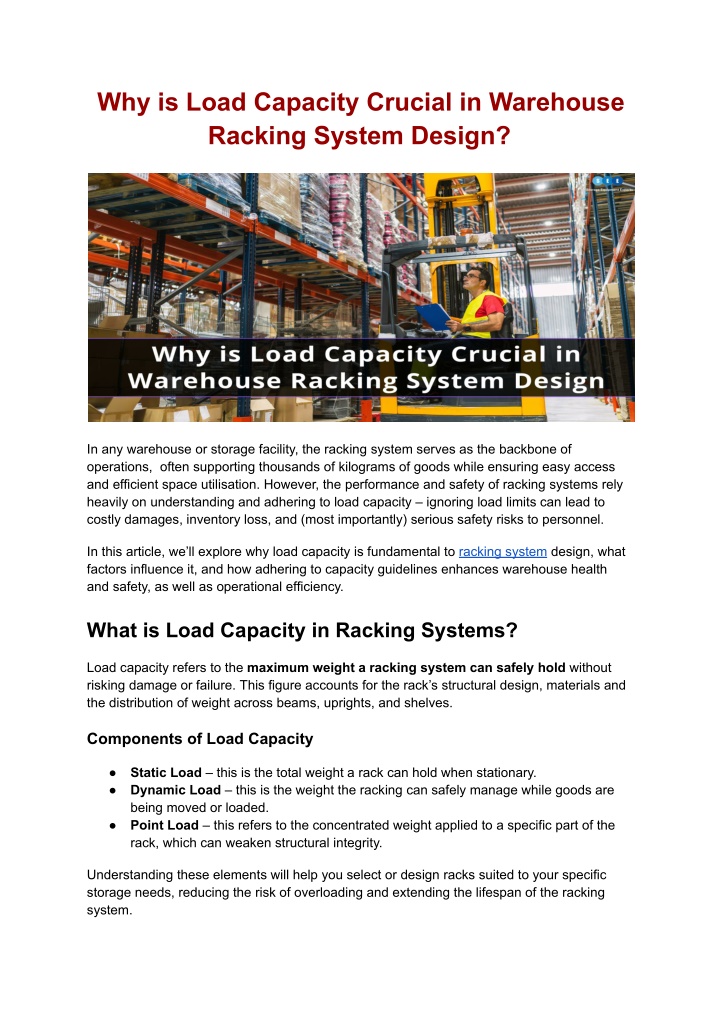 why is load capacity crucial in warehouse racking