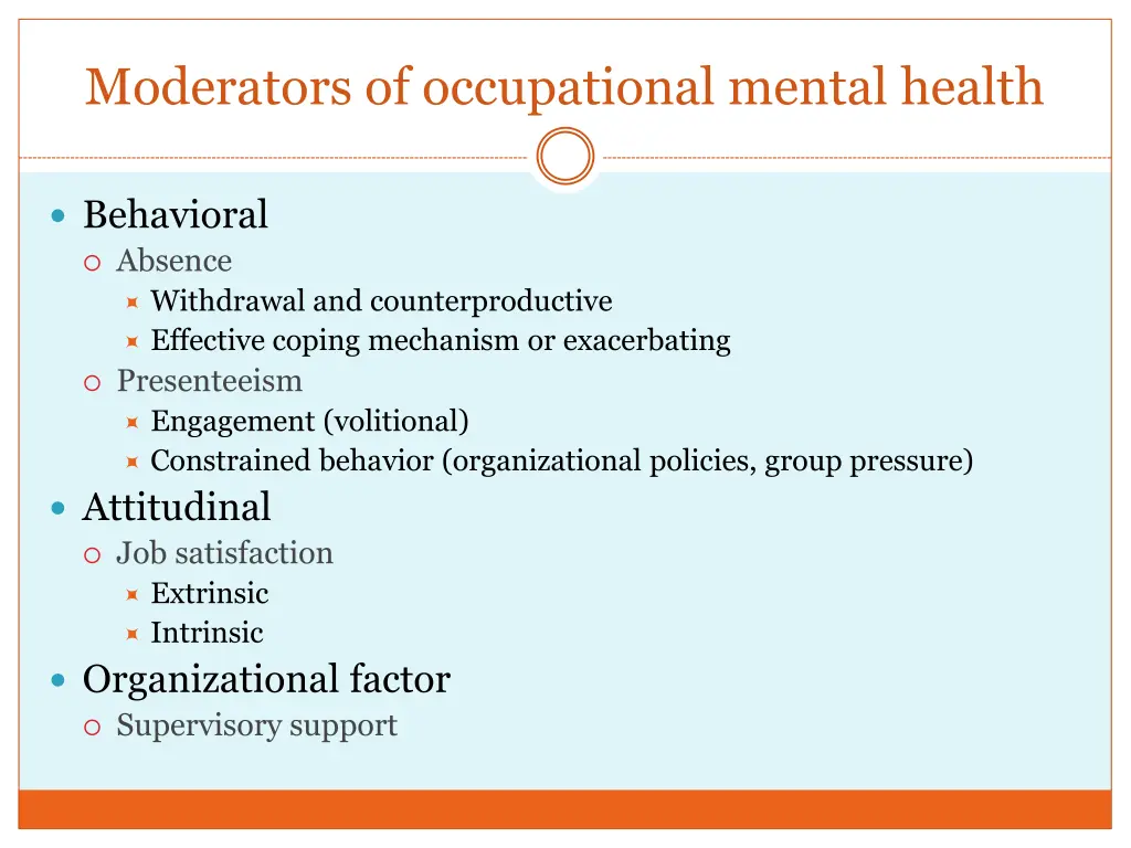 moderators of occupational mental health