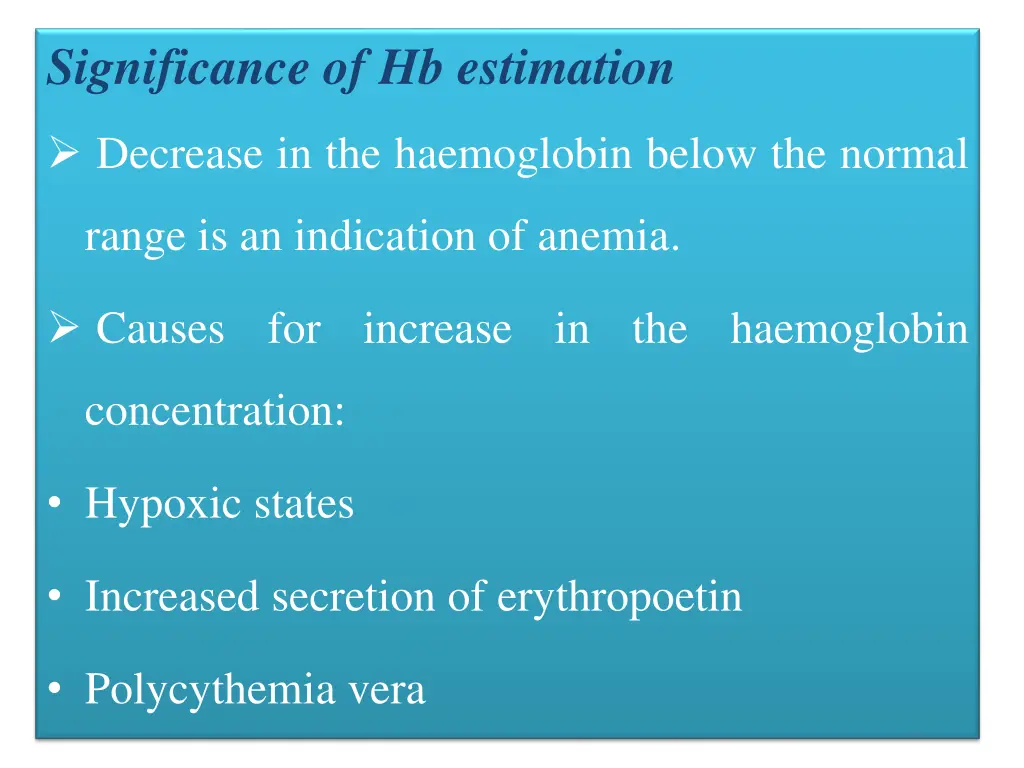 significance of hb estimation