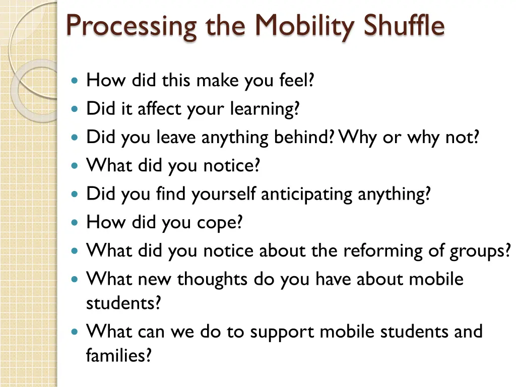 processing the mobility shuffle