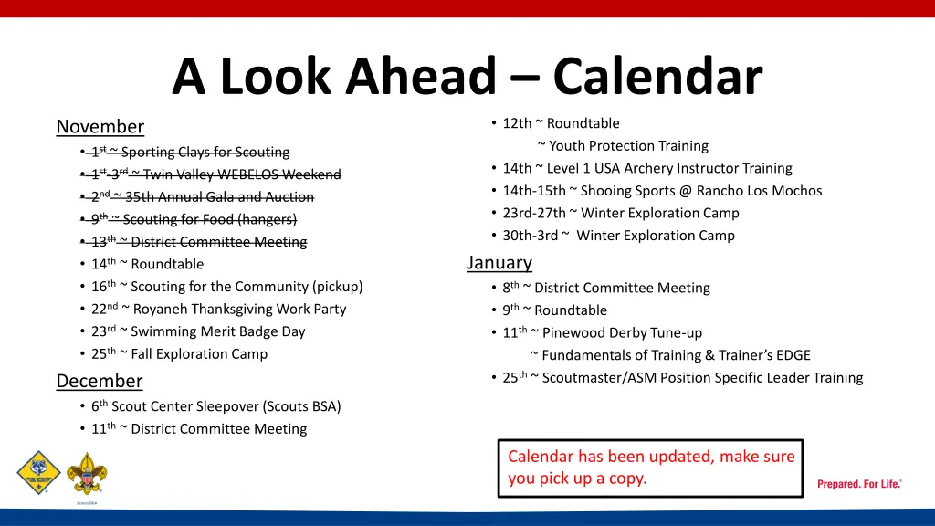 a look ahead calendar