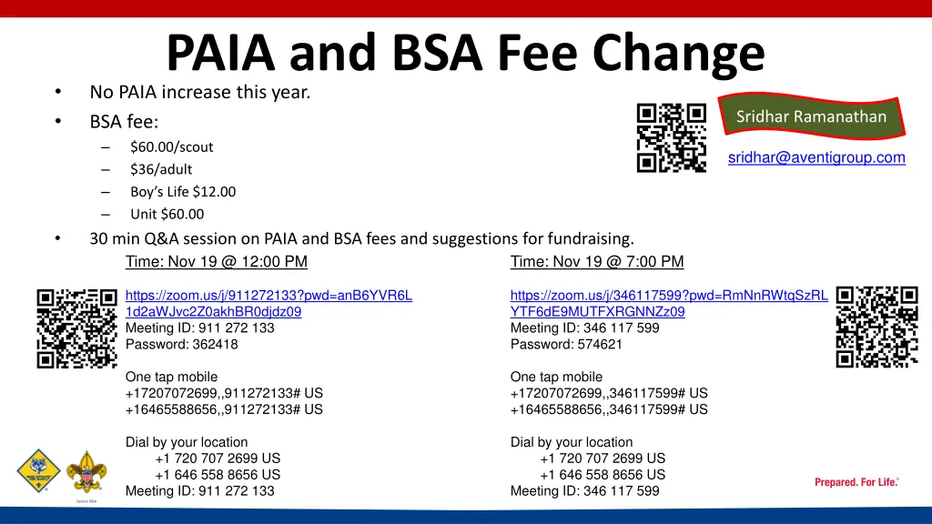 paia and bsa fee change no paia increase this