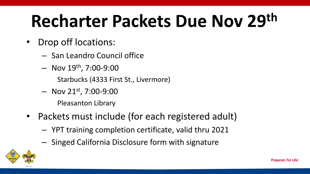 recharter packets due nov 29 th drop