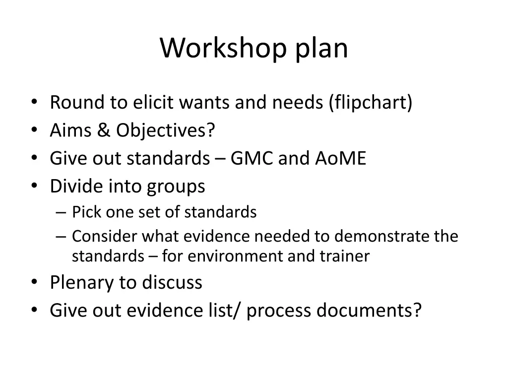 workshop plan