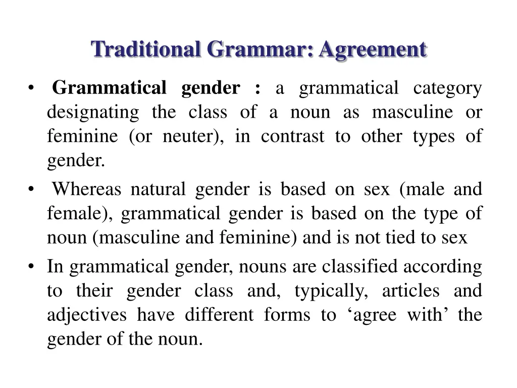 traditional grammar agreement 1