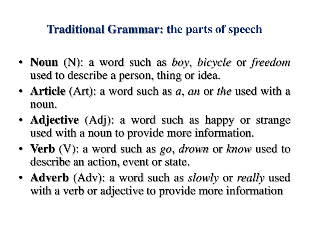 traditional grammar the parts of speech 1
