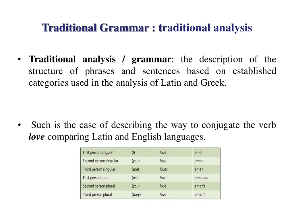 traditional grammar traditional analysis