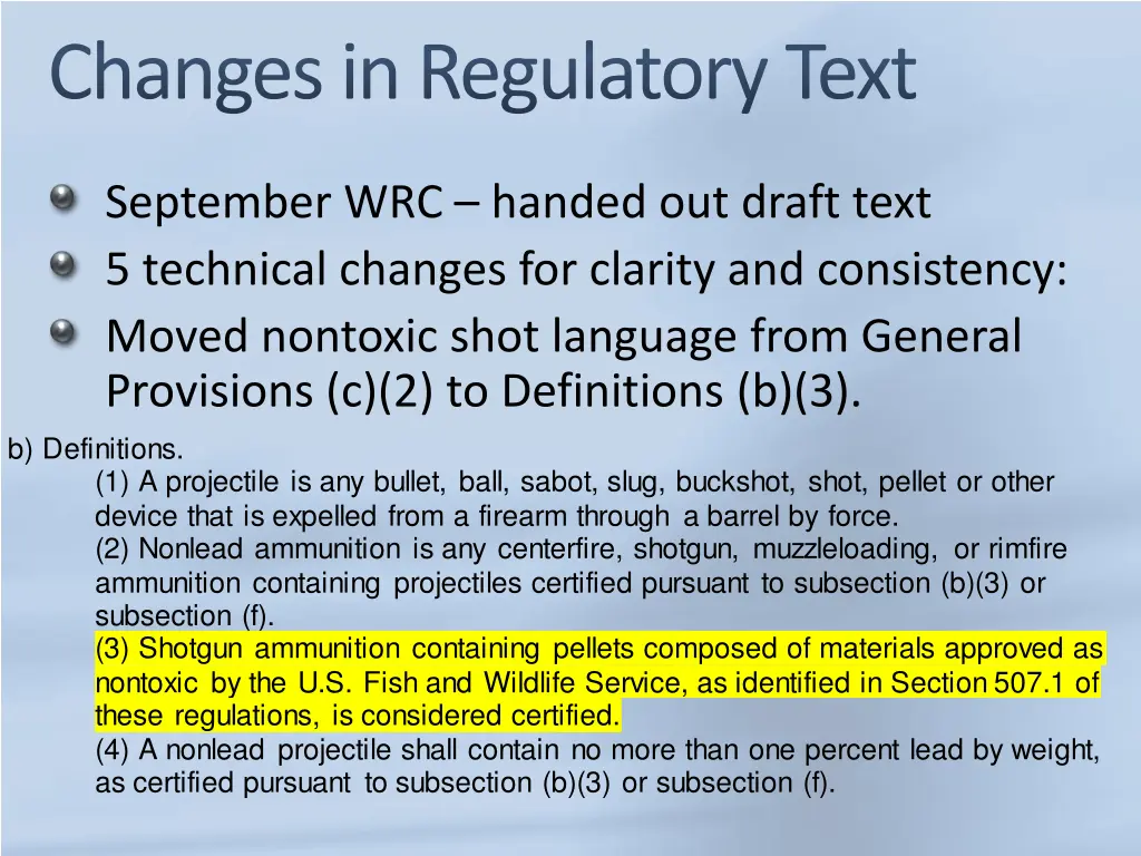 changes in regulatory text
