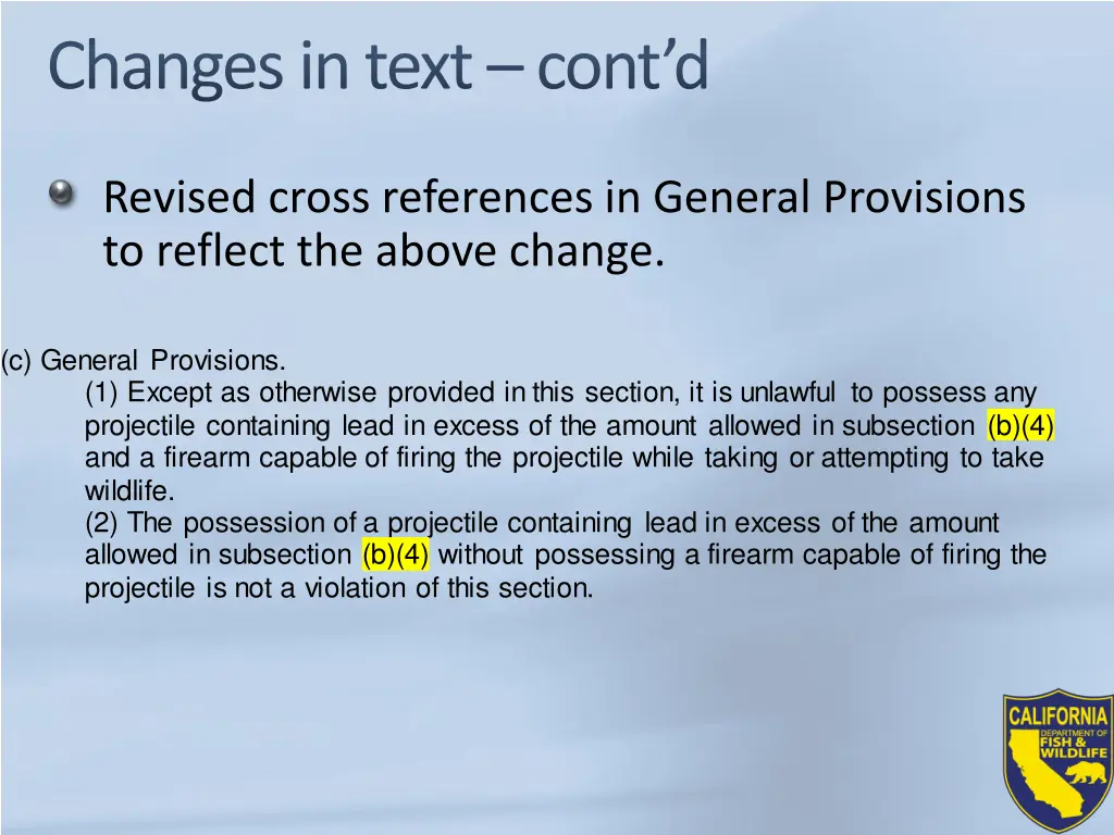 changes in text cont d