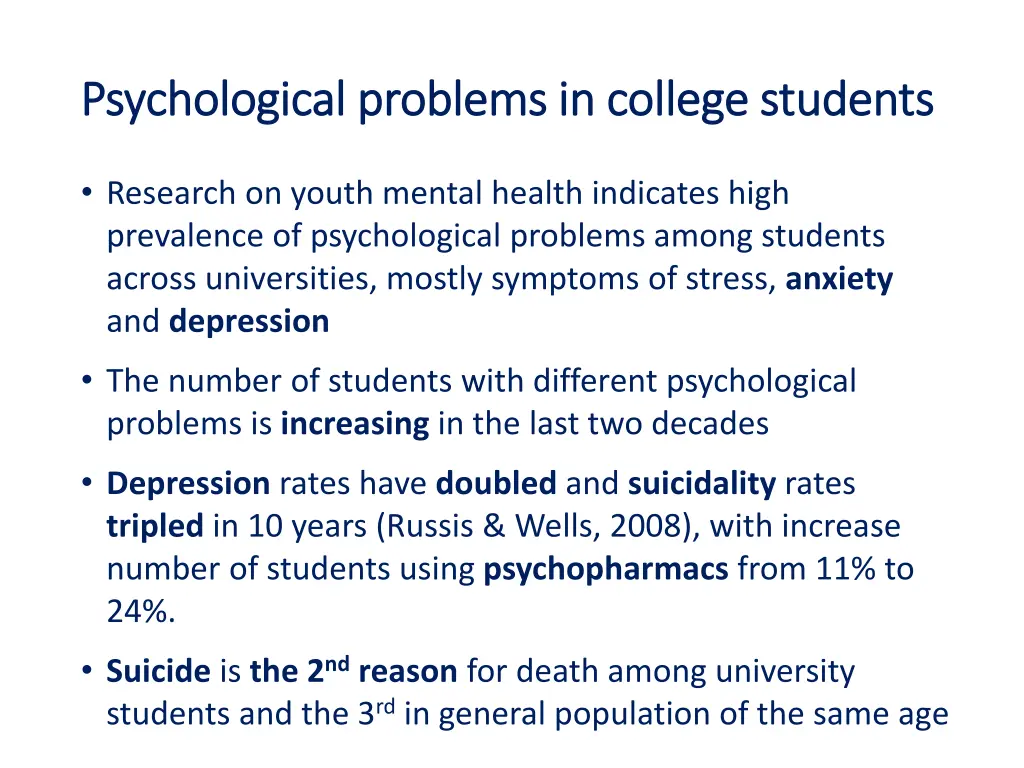 psychological problems in college students