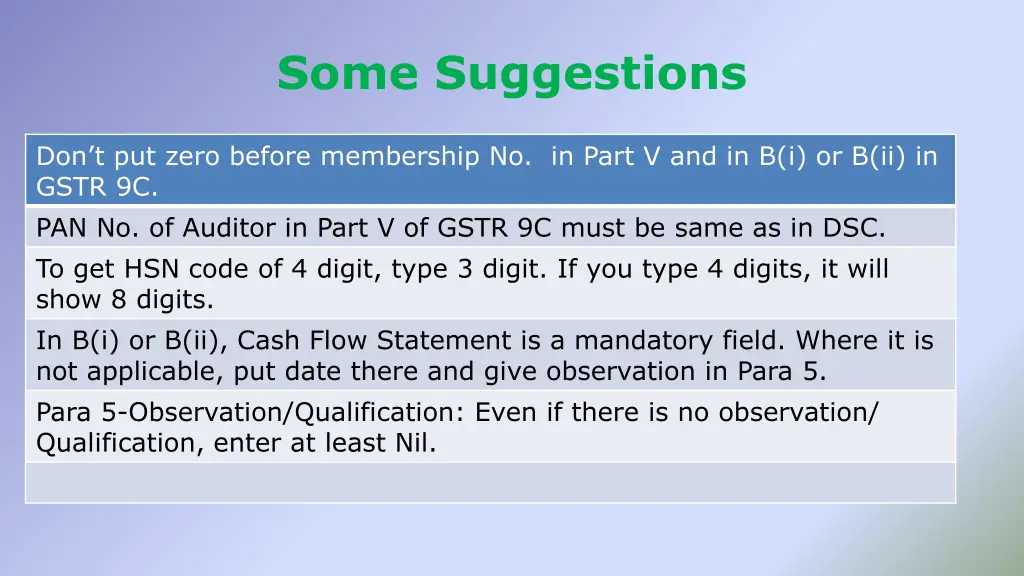 some suggestions 1