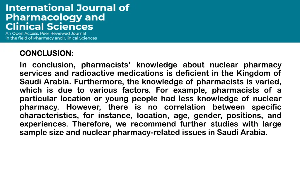 conclusion conclusion in conclusion pharmacists