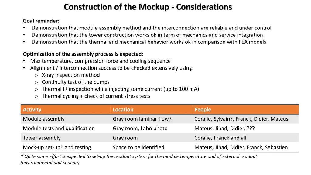 construction of the mockup considerations