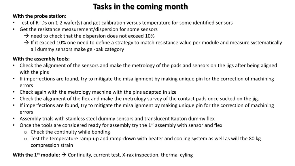 tasks in the coming month