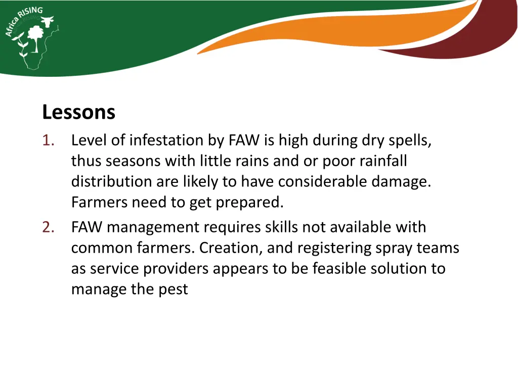 lessons 1 level of infestation by faw is high