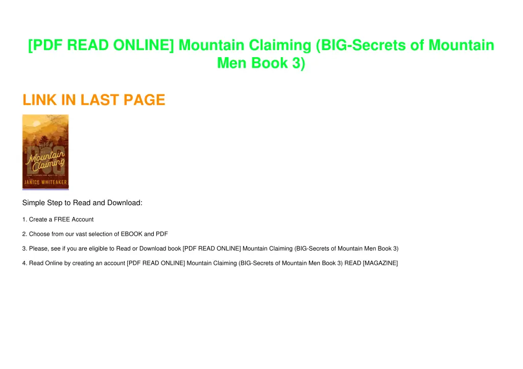 pdf read online mountain claiming big secrets 1