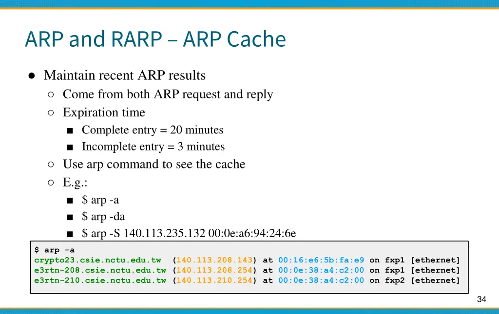 arp and rarp arp cache