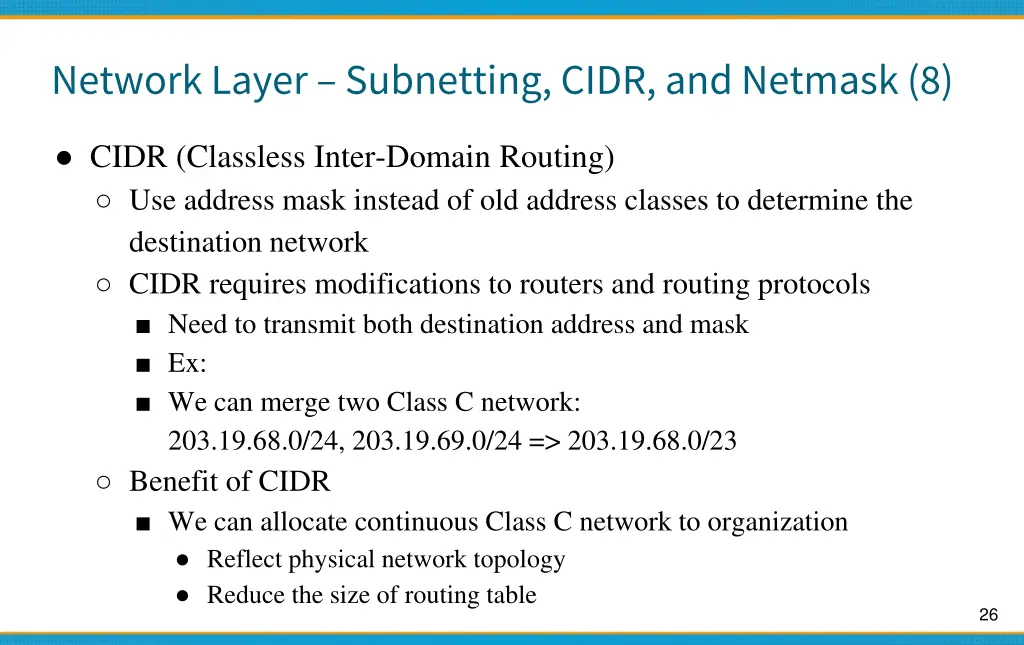 network layer subnetting cidr and netmask 8