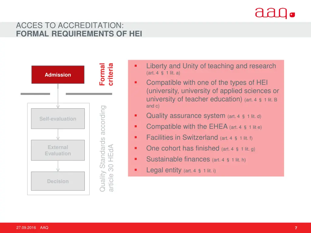 acces to accreditation formal requirements of hei