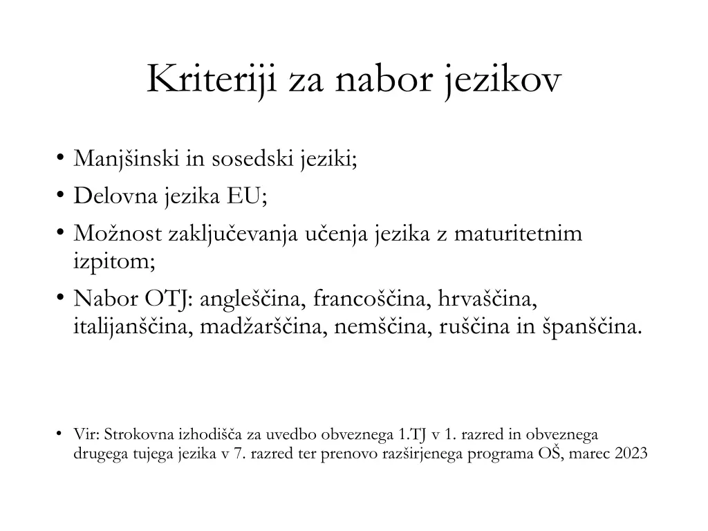 kriteriji za nabor jezikov