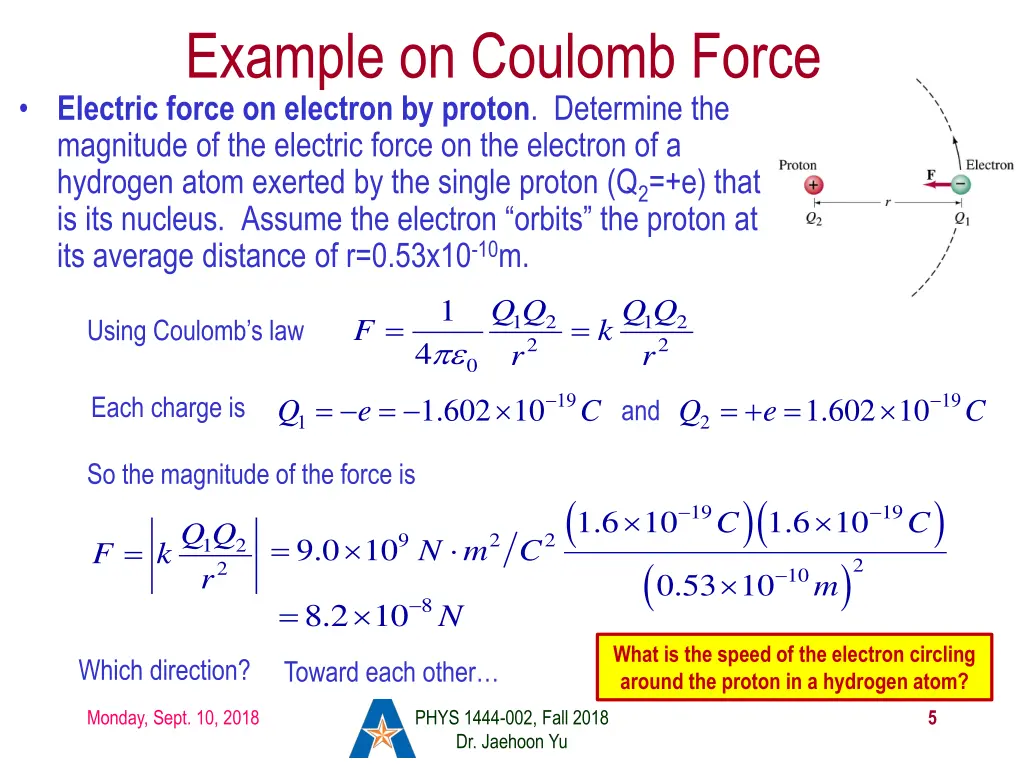 example on coulomb force electric force