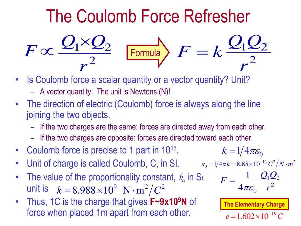 the coulomb force refresher q formula