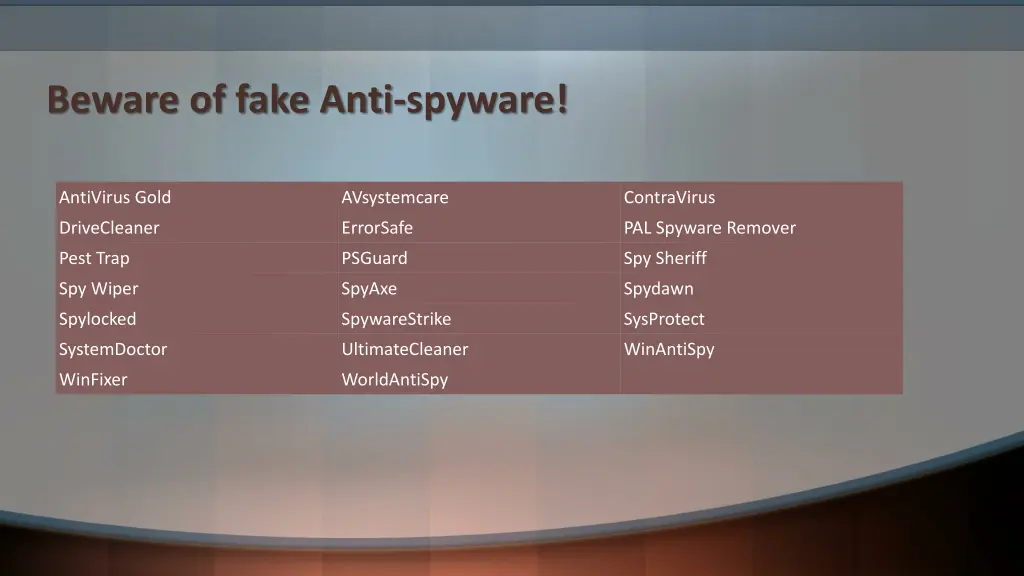 beware of fake anti spyware