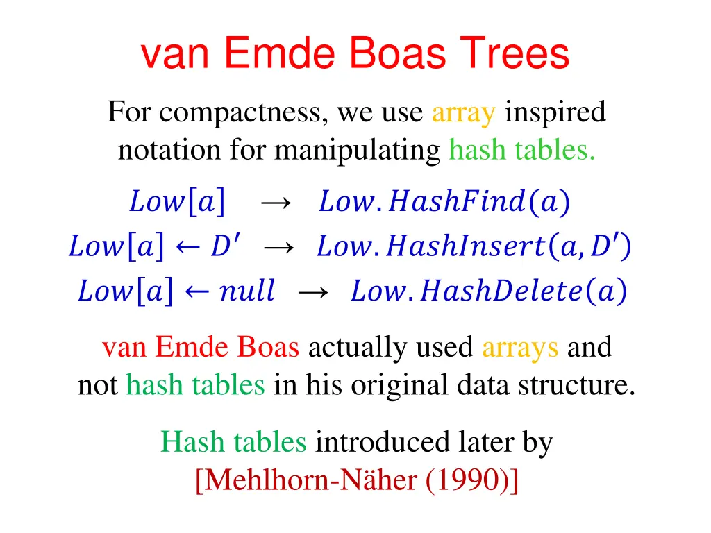 van emde boas trees for compactness we use array