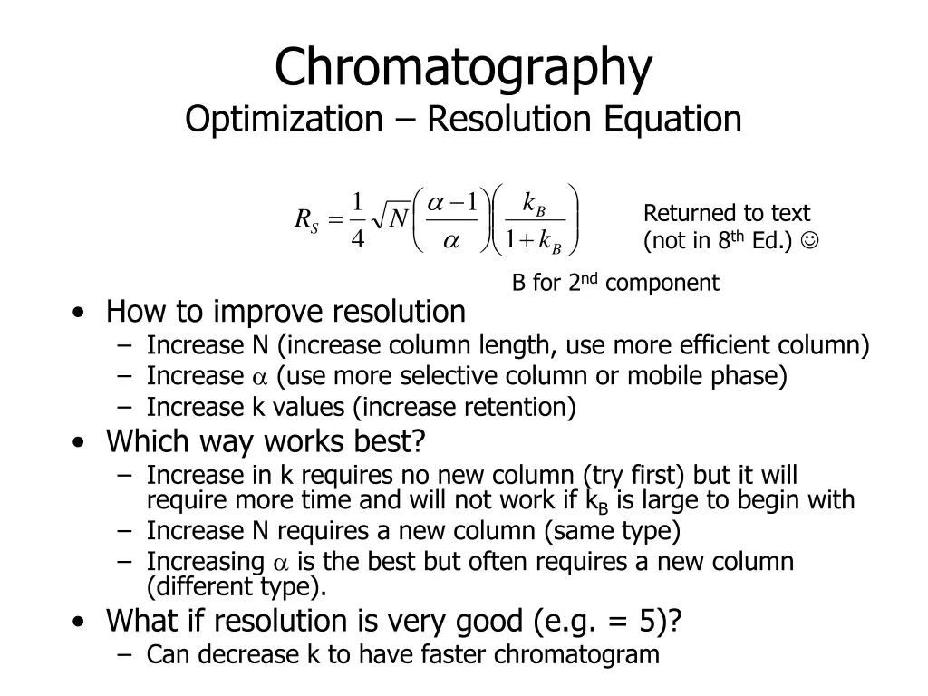 chromatography optimization resolution equation