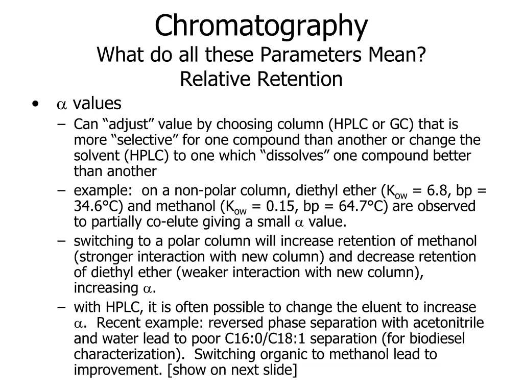 chromatography what do all these parameters mean