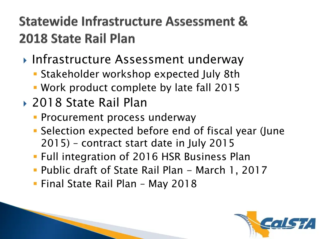 infrastructure assessment underway stakeholder