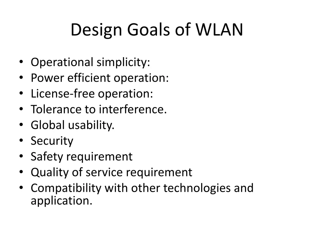 design goals of wlan