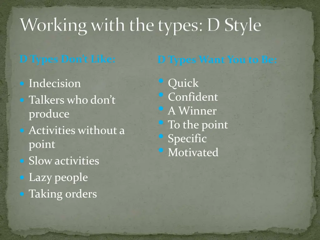 working with the types d style