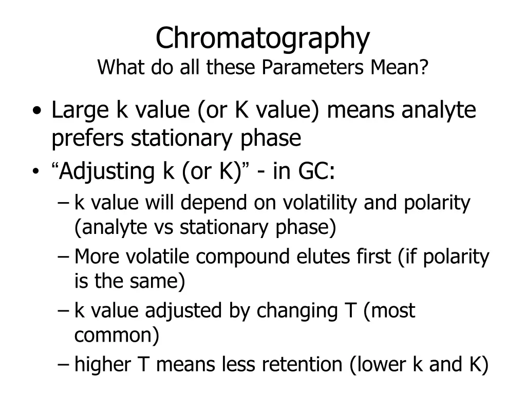 chromatography what do all these parameters mean