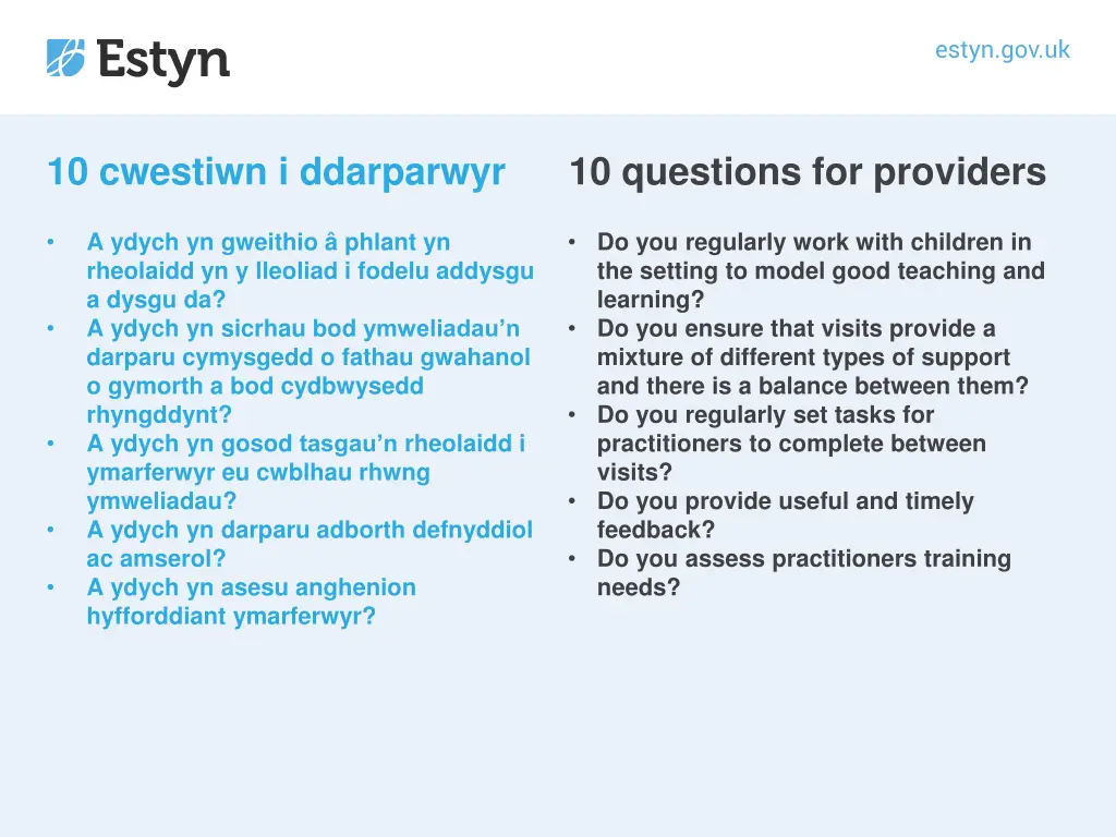 10 cwestiwn i ddarparwyr 1
