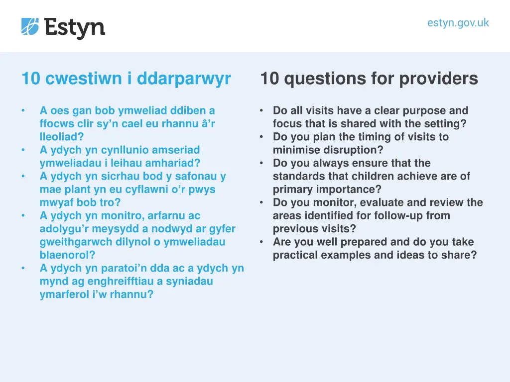 10 cwestiwn i ddarparwyr