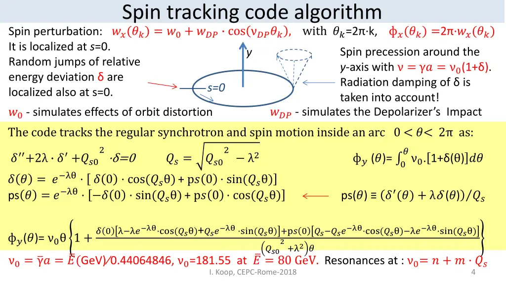 spin tracking code algorithm 0 cos with 2 k 2