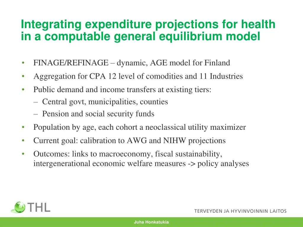 integrating expenditure projections for health