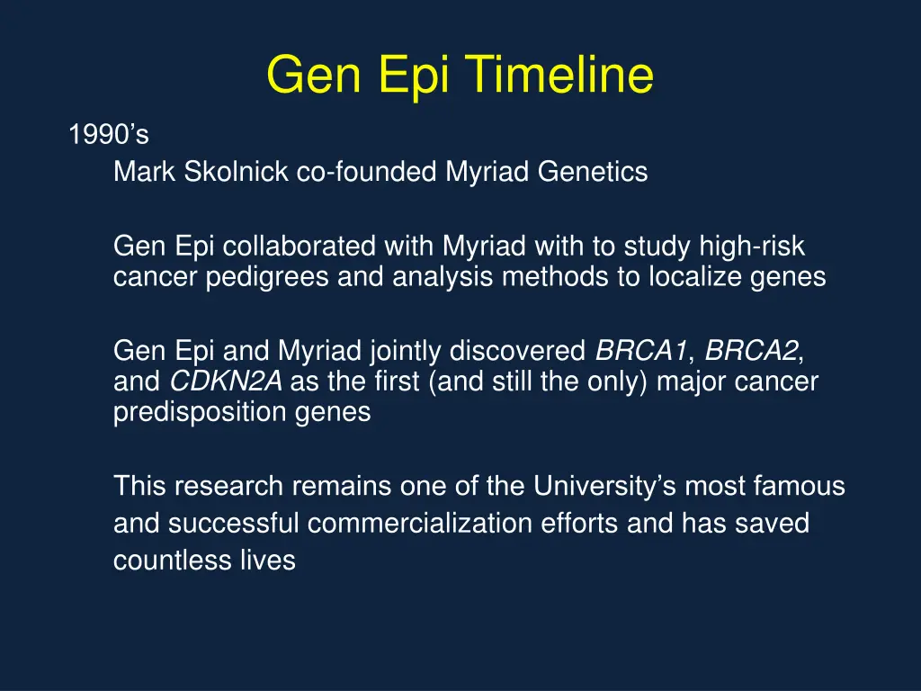 gen epi timeline