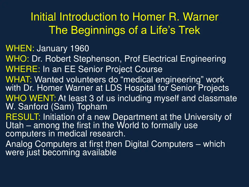 initial introduction to homer r warner