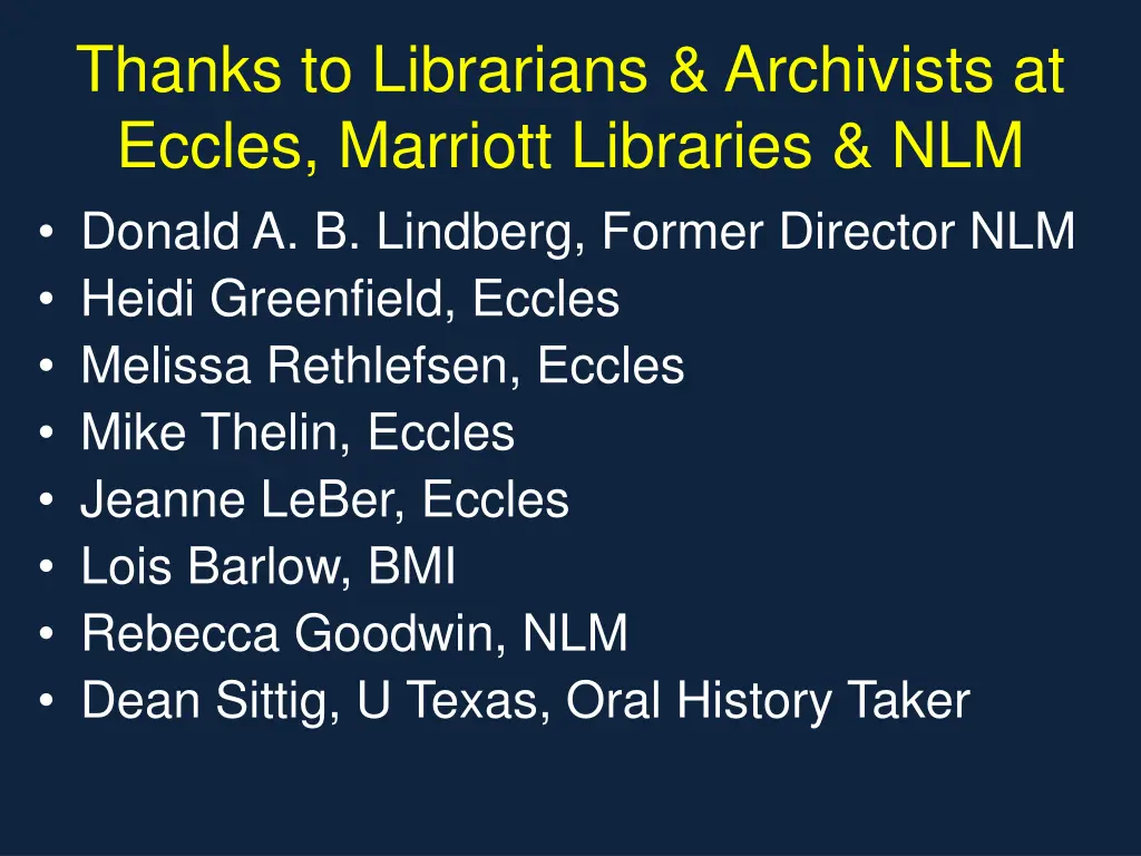 thanks to librarians archivists at eccles