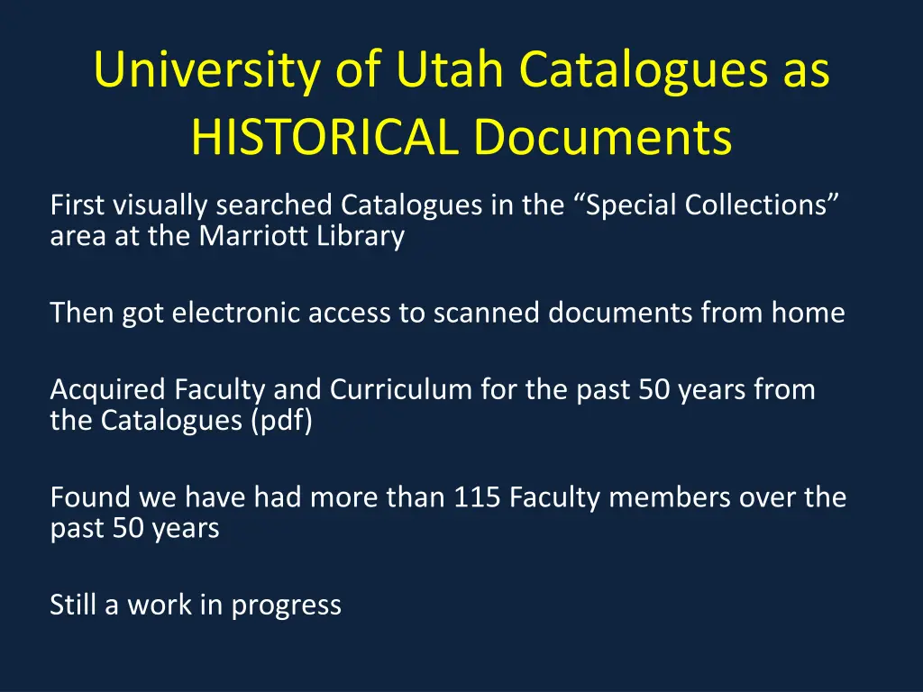 university of utah catalogues as historical