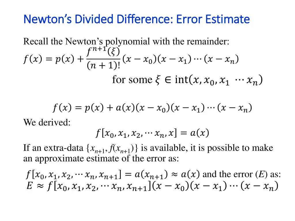 newton s divided difference error estimate newton