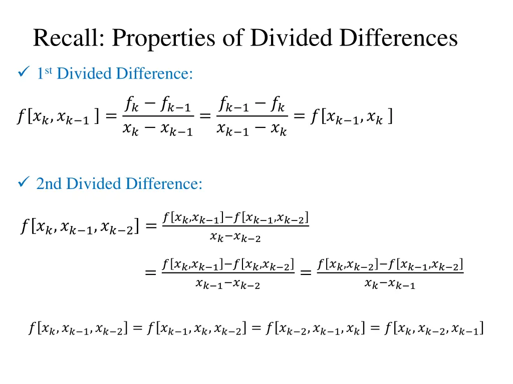 recall properties of divided differences