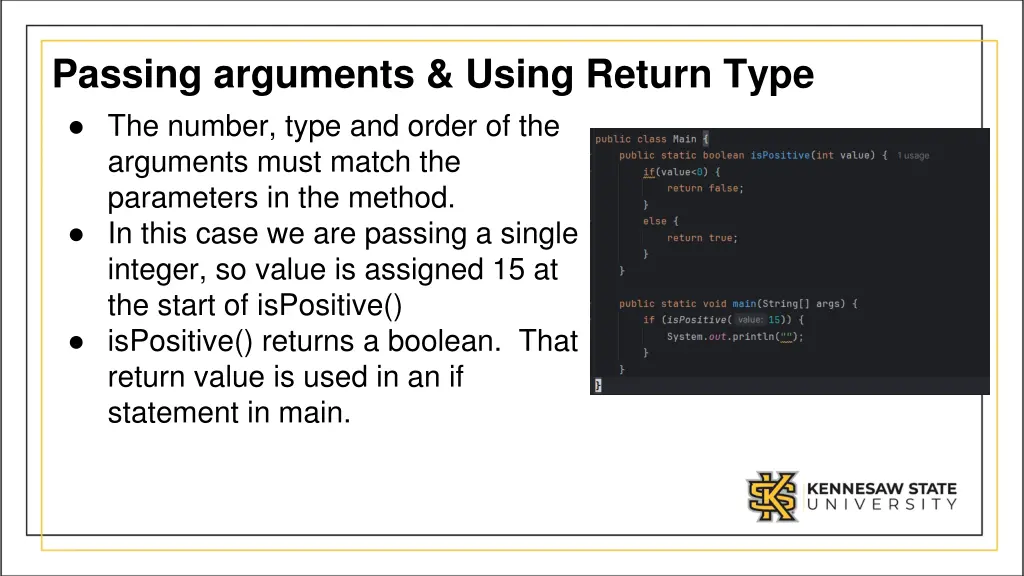 passing arguments using return type the number