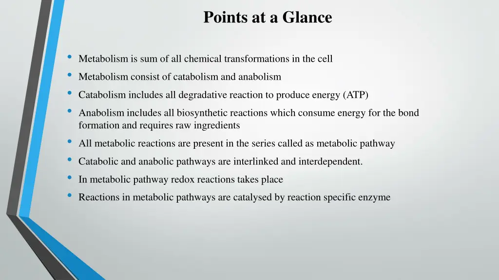 points at a glance