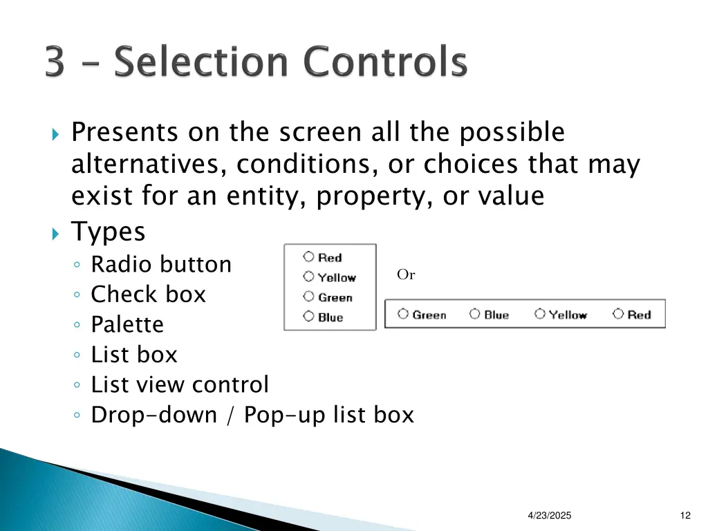 presents on the screen all the possible